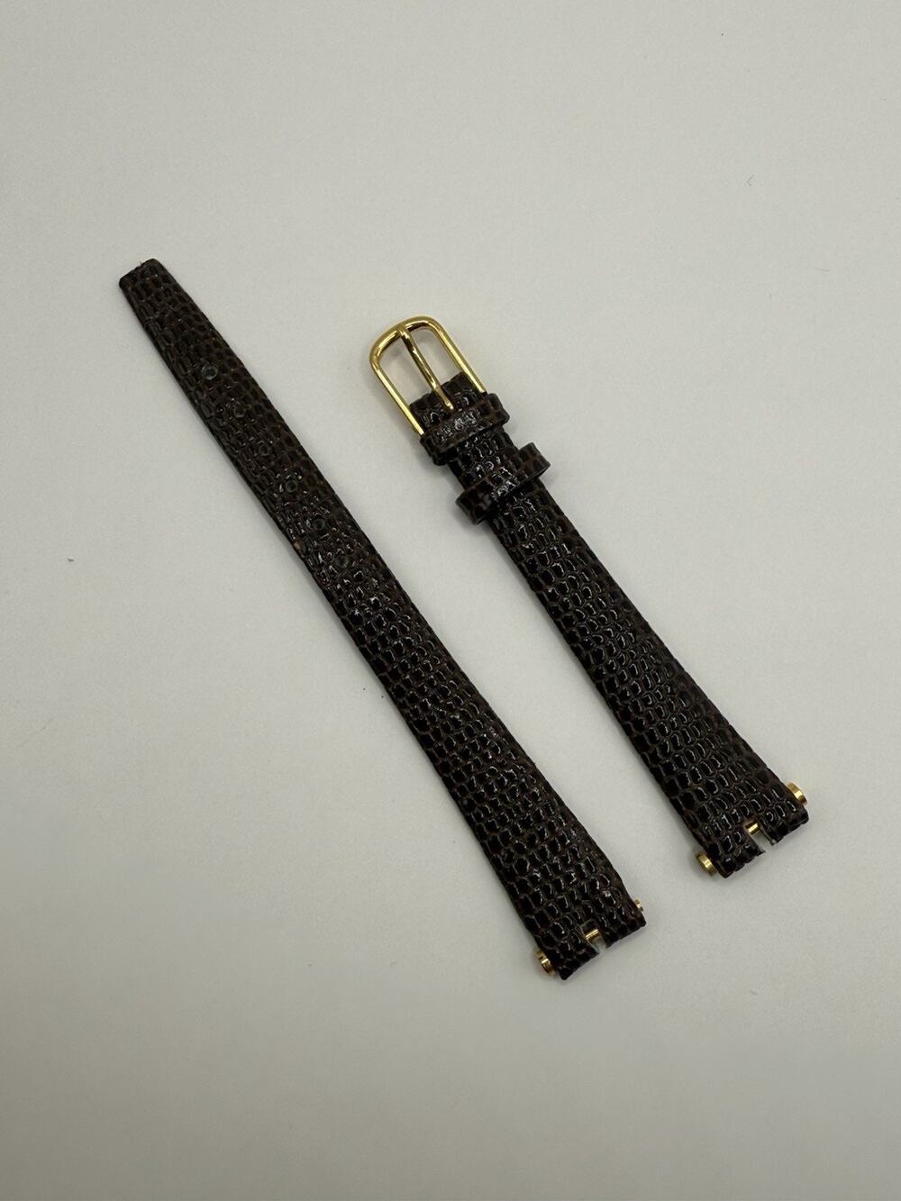 12mm KREISLER Lizard Calfskin Brown NOS Vintage Watch Band & Gold-Tone Buckle